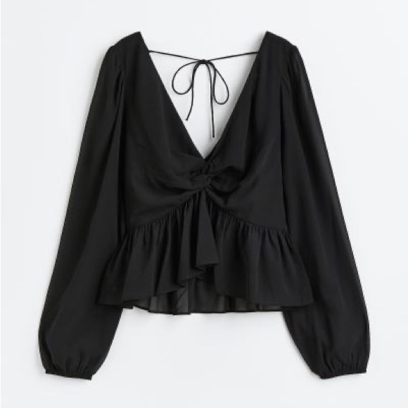H&M Black Balloon Sleeved Peplum Blouse - Picture 1 of 3
